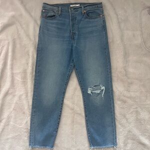 Levi’s The Wedgie Straight High-Rise Distressed Blue Jeans